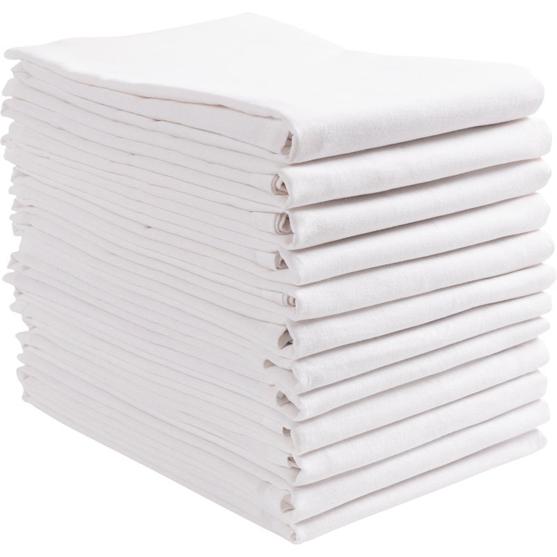 KAF Home Set of 12 White Flat Flour Sack Embroidery/Craft Kitchen Towels, 100-Percent Cotton, Lightweight, Thin, Absorbent, Extra Soft (20 x 30-Inches) (White) - Image 1